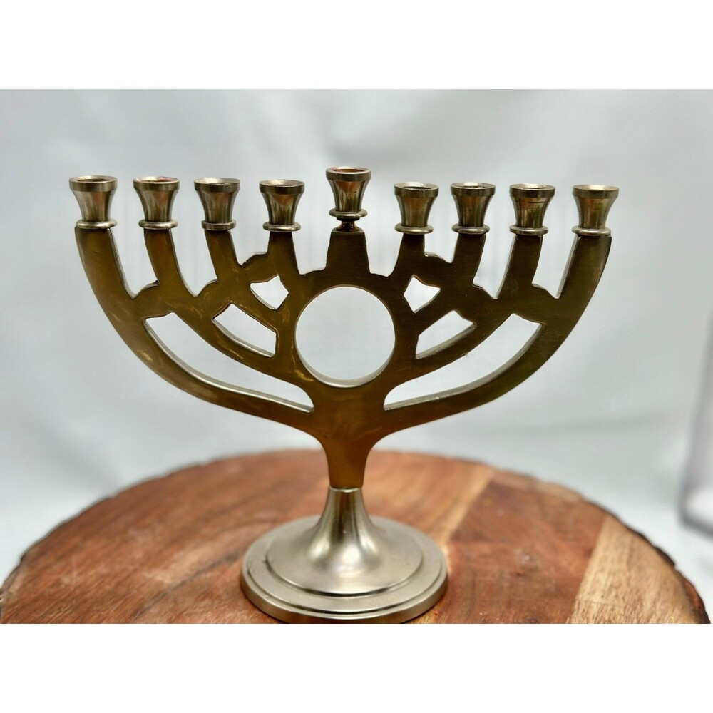 Pottery Barn Menorah 9 Candle Hanukkah Modern Pewter Brushed Metal Judaica